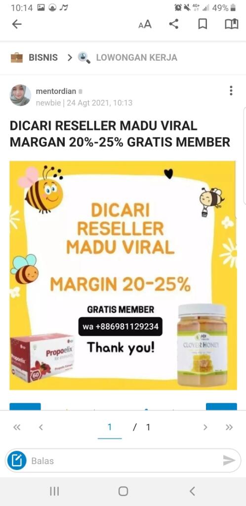 Penawaran Reseller Madu Viral / Madu Selegram / Madu Clover Honey / Madu Asli
