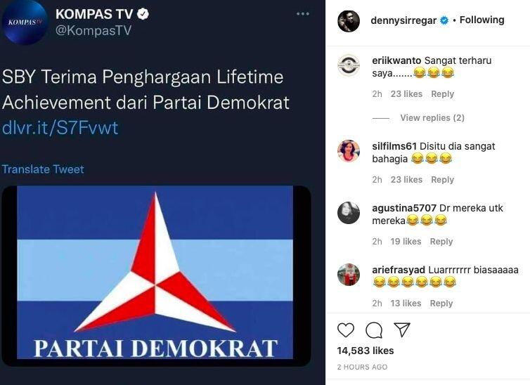 SBY Dapat Penghargaan dariDemokrat, DennySiregar:Sungguh Partai Mandiri,Semua Sendiri