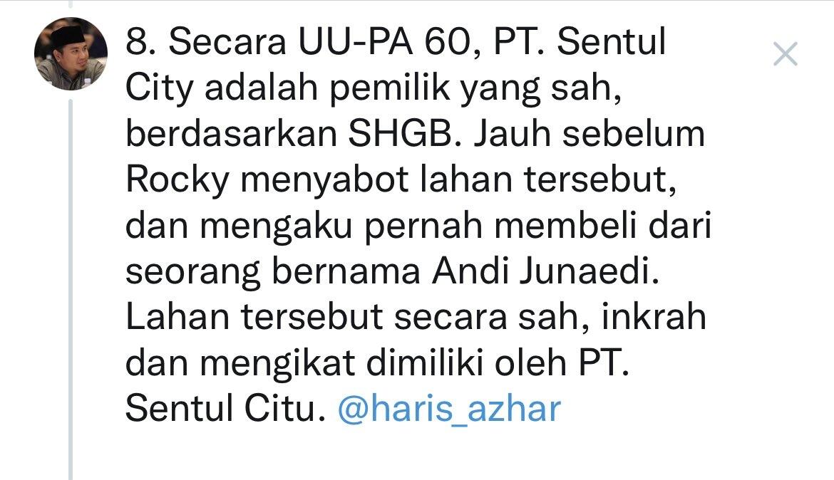 Haris Azhar: Rocky Gerung Pemilik yang Sah Lahan di Kawasan Sentul City