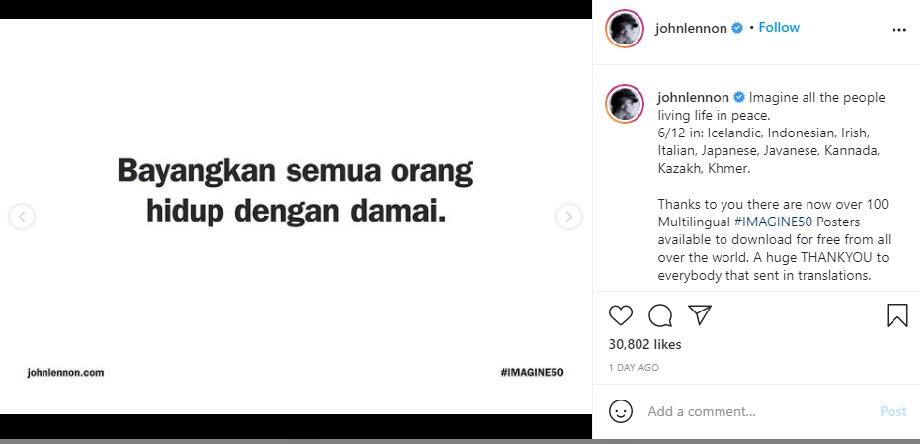 Postingan Akun Instagram John Lennon Hebohkan Netizen Indonesia