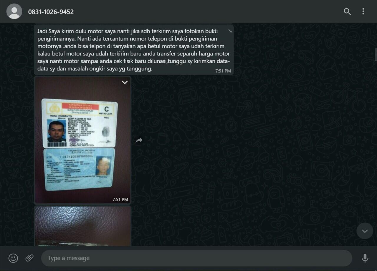 Penipuan Jual Motor Online Berkedok Anggota Militer !