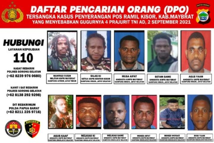 Ini Tampang Belasan DPO KNPB Maybrat Penyerang Posramil Kisor