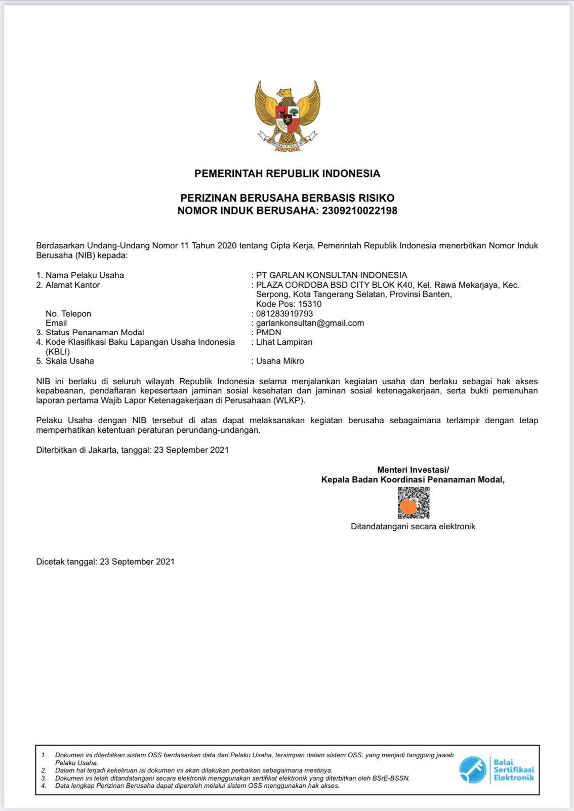 Konsultan Pendirian Perusahaan(PT/CV), Yayasan, Perizinan Berusaha Tangerang