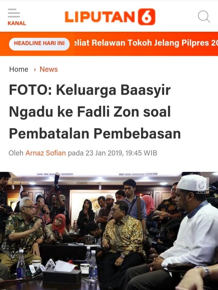 Seperti Fadli Zon, Dulu Abu Bakar Baasyir Minta Densus Dibubarkan