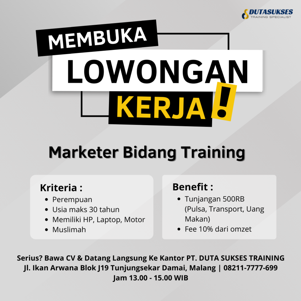 Lowongan Kerja sebagai Marketer di Bidang Training / Pelatihan Kota Malang