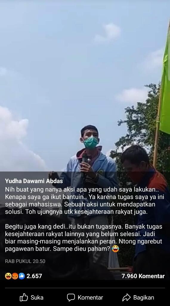 VIRAL!mahasiswa yg Protes Dedi Mulyadi Membela Diri di Facebook Netizen Dibuat Geram
