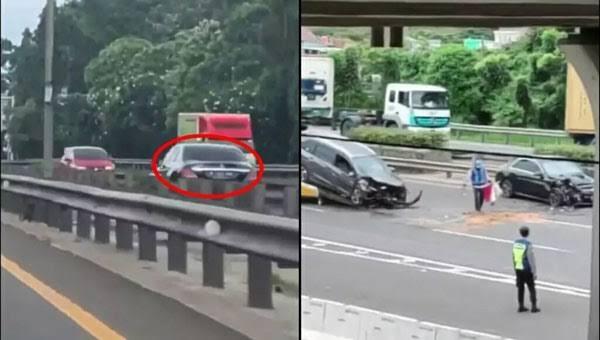 Orang Pikun Bawa Mobil Mewah Lawan Arah, Hasilnya Menabrak Mobil Lain Di Jalan Tol