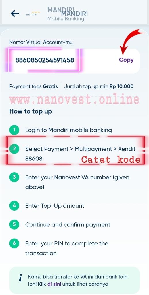 CARA ISI DEPOSIT NANOVEST MELALUI (VA) VIRTUAL ACCOUNT "GRATIS"