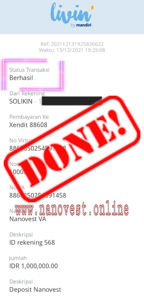CARA ISI DEPOSIT NANOVEST MELALUI (VA) VIRTUAL ACCOUNT "GRATIS"