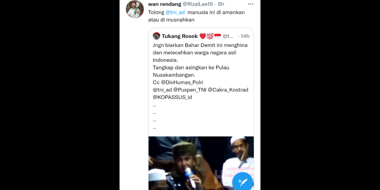 Habib Bahar Hina Dudung, Netizen: Tangkap! Asingkan ke Pulau Nusakambangan