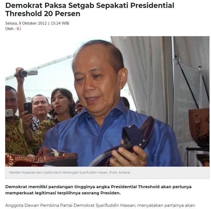 Politisi Demokrat: Karena PT 20 Persen yang Ditetapkan di Masa SBY, Jokowi