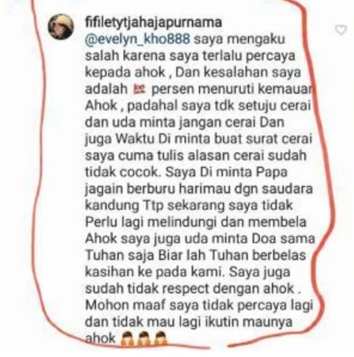 Ahok Akui Masih Berhubungan Intim dengan Veronica Tan Meski Sudah Diselingkuhi