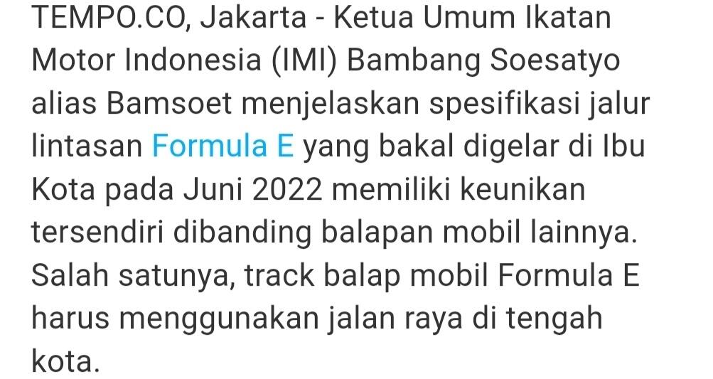 Panitia Ungkap Alasan Ancol-JiExpo Kemayoran Jadi Opsi Venue Formula E