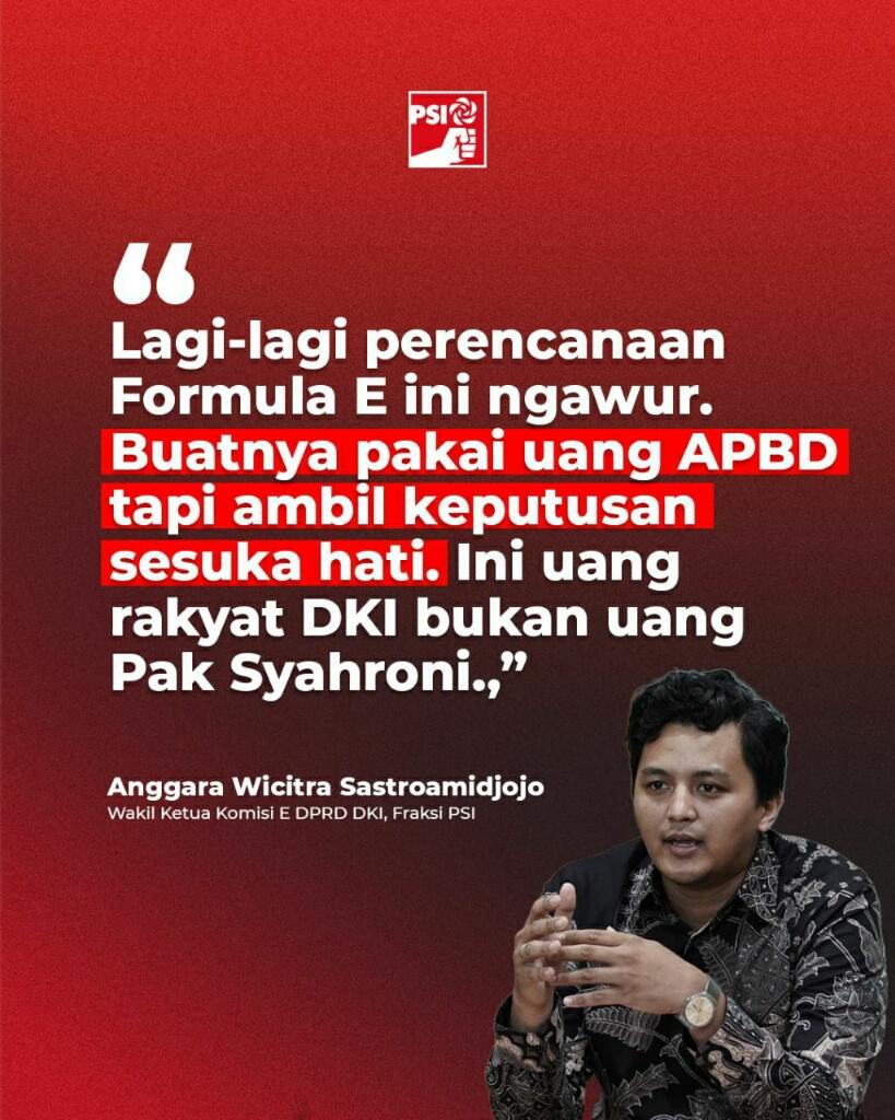 PSI Protes Keputusan Formula E di Ancol Tidak Libatkan DPRD: Ini Uang Rakyat DKI