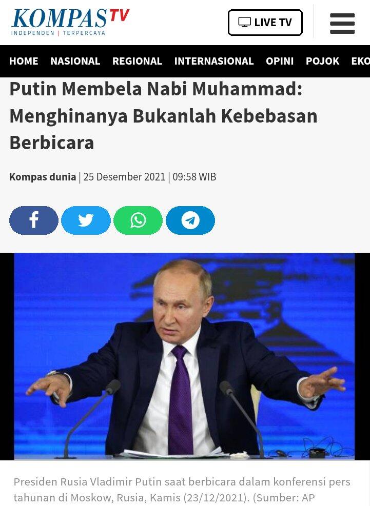 Putin Membela Nabi Muhammad: Menghinanya Bukanlah Kebebasan Berbicara.