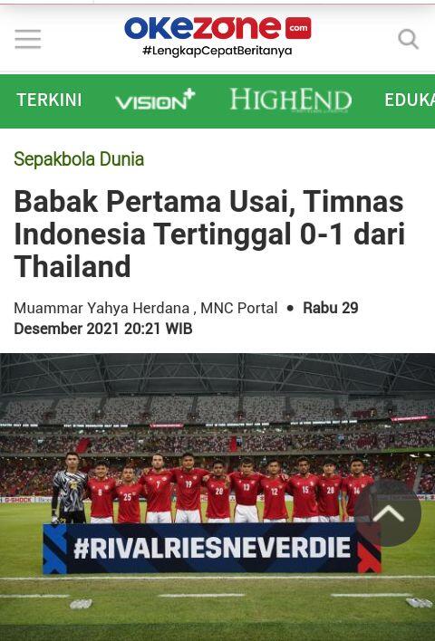 Babak Pertama Usai, Timnas Indonesia Tertinggal 0- 1 dari Thailand