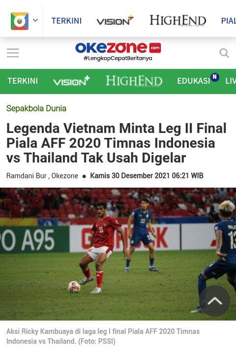 Legenda VietnamMinta Leg 2 Final Piala AFFIndonesia vsThailand Tak Usah Digelar