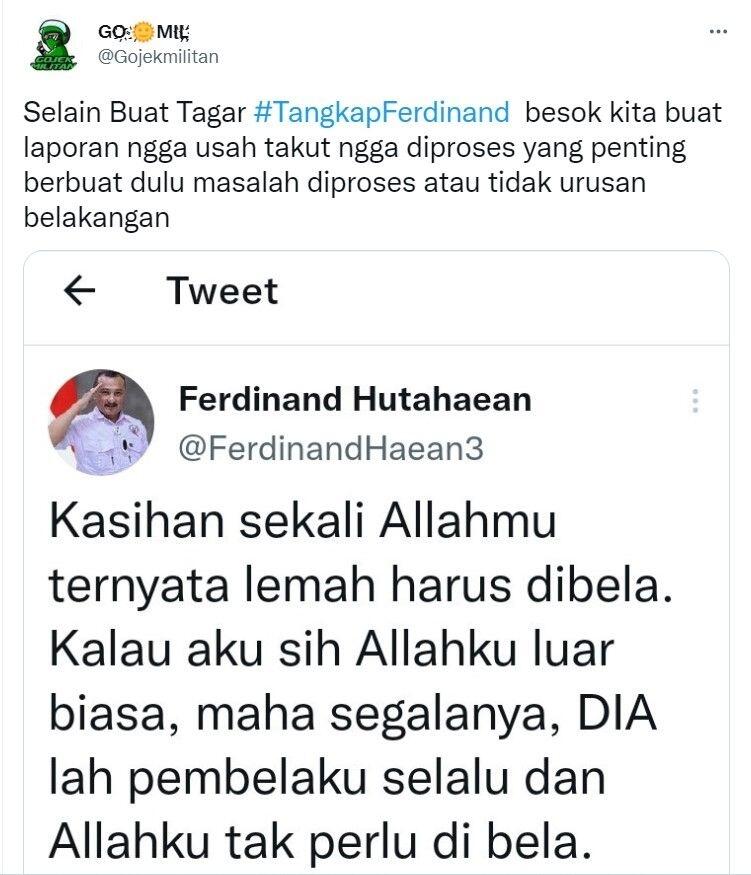 Disebut Menista Agama, Tagar Tangkap Ferdinand Hutahaean Trending Topik di Twitter