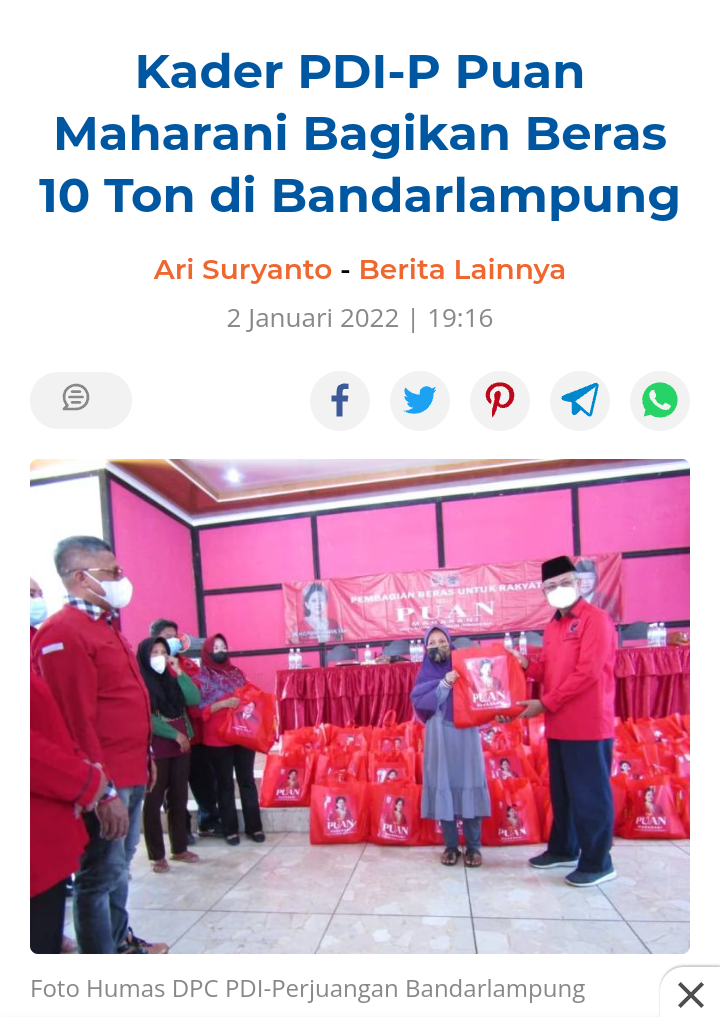  Truk Bergambar Puan Maharani Bawa 100 Ton Beras Bantuan untuk Masyarakat Kalbar