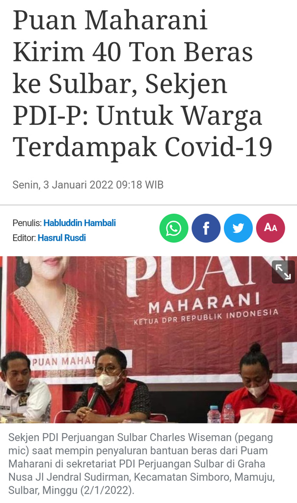  Truk Bergambar Puan Maharani Bawa 100 Ton Beras Bantuan untuk Masyarakat Kalbar