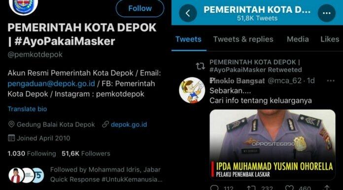 Akun Pemkot Depok Retweet Ajakan ‘Memburu’ Keluarga Polisi Penembak Laskar FPI