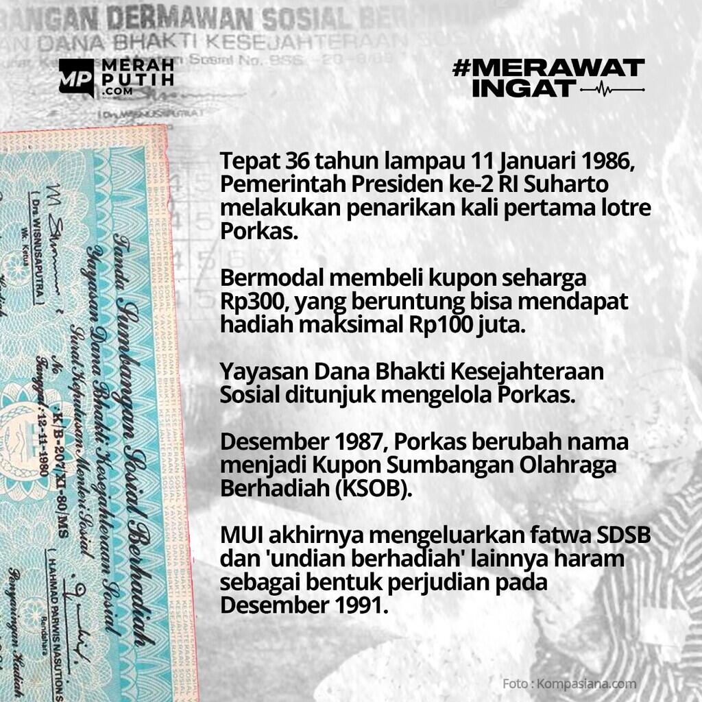 Undian Pertama Porkas, Judi Lotre yang Dilegalkan Orba Era Suharto
