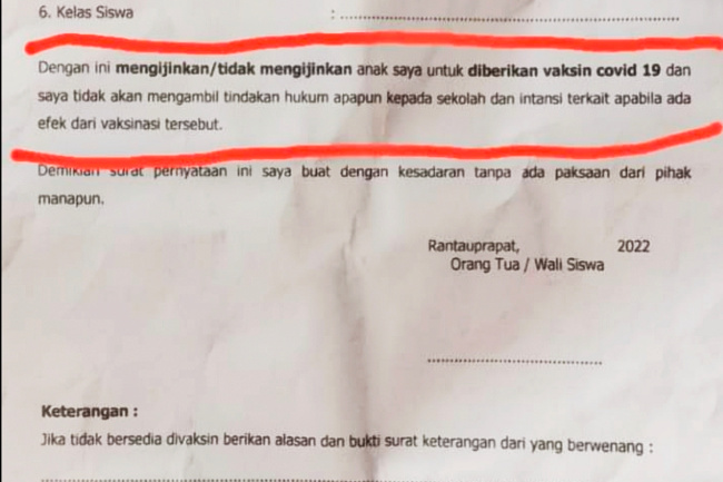 Surat Tekanan Vaksin Anak Meresahkan, Disdik-Kemenag Bingung