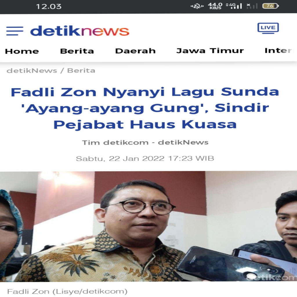 Fadli Zon Nyanyi Lagu Sunda 'Ayang-ayang Gung', Sindir Pejabat Haus Kuasa