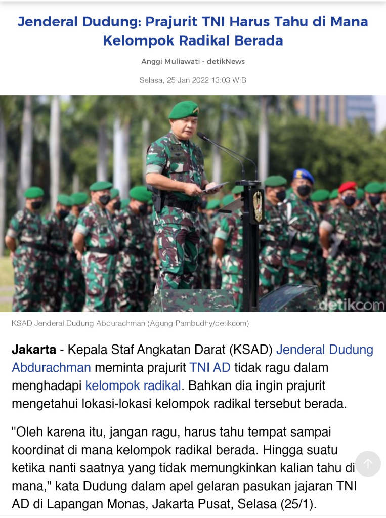 KSAD Dudung: Perkembangan Kelompok Radikal Sudah Hitungan Menit