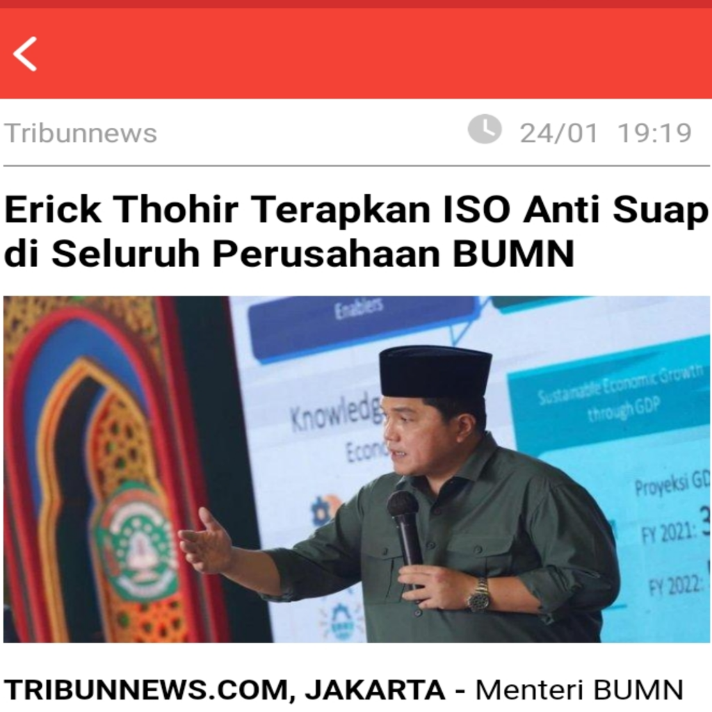 Erick Thohir Terapkan ISO Anti Suap di Seluruh Perusahaan BUMN