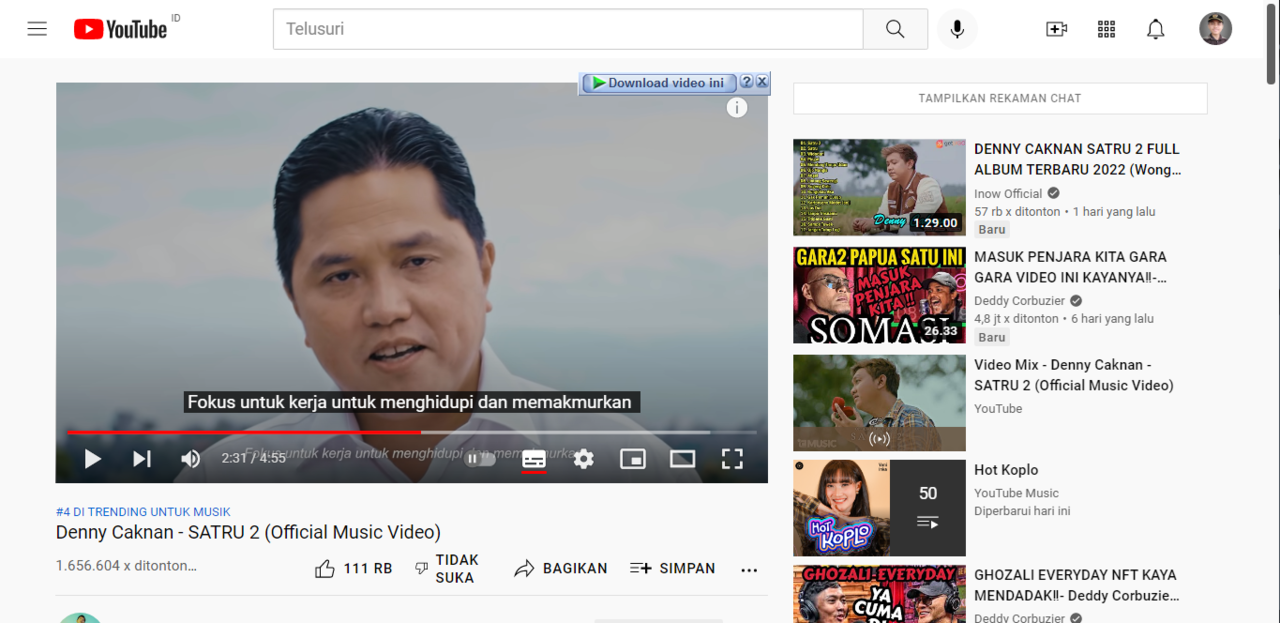 Bapak Erick Tohir Muncul di Music Video Denny Caknan - Satru 2