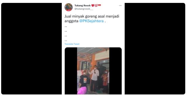 Beredar Video, Sebut PKS Jual Minyak Goreng Murah Asal Pembeli Jadi Anggota Partai