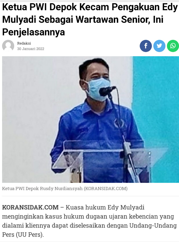 PWI Kalteng ke Edy Mulyadi: Jangan Bawa-bawa Profesi Wartawan!