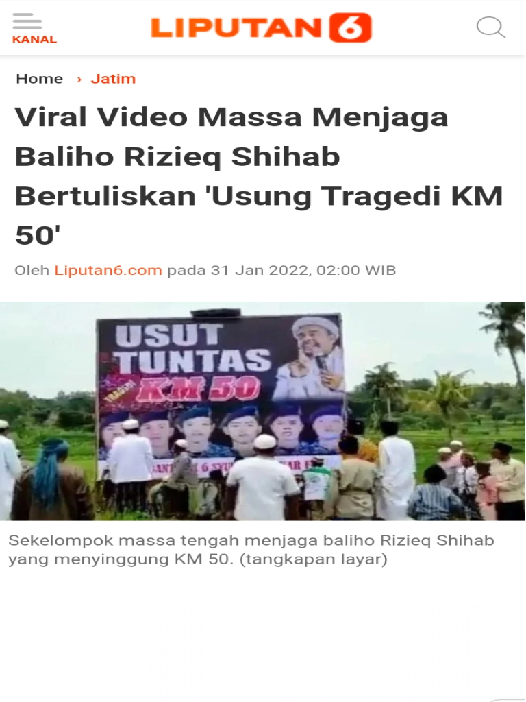 Viral Video Massa Menjaga Baliho Rizieq Shihab Bertuliskan 'Usung Tragedi KM 50'
