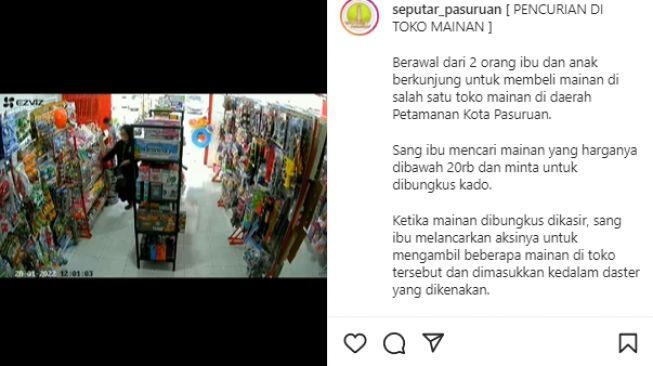 Viral Video Rekaman CCTV Ibu-ibu Mencuri Mainan di Toko Pasuruan