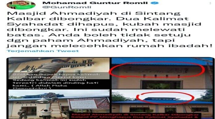 Ada Apa Gerangan, Satpol PP Bongkar Masjid Ahmadiyah di Sintang? Gun Romli: Jangan