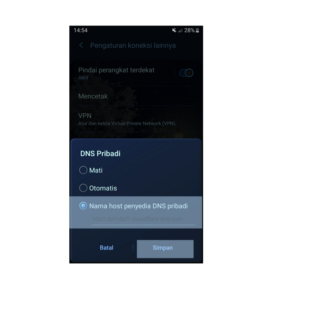 Rekomendasi DNS dari cloudflare untuk ponsel Android