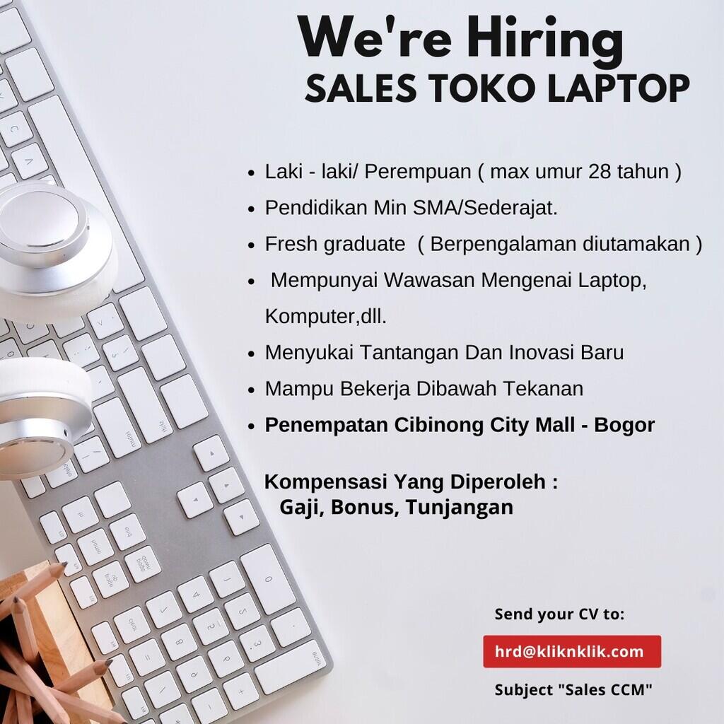 LOWONGAN KERJA SALES LAPTOP CIBINONG CITY MALL