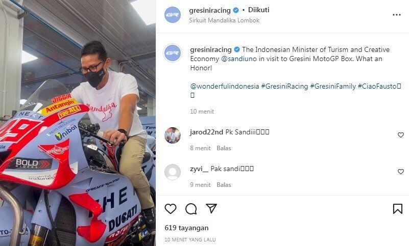 Sandiaga Uno Naik Ducati Gresini Racing , Tes Pra Musim MotoGP Di Mandalika