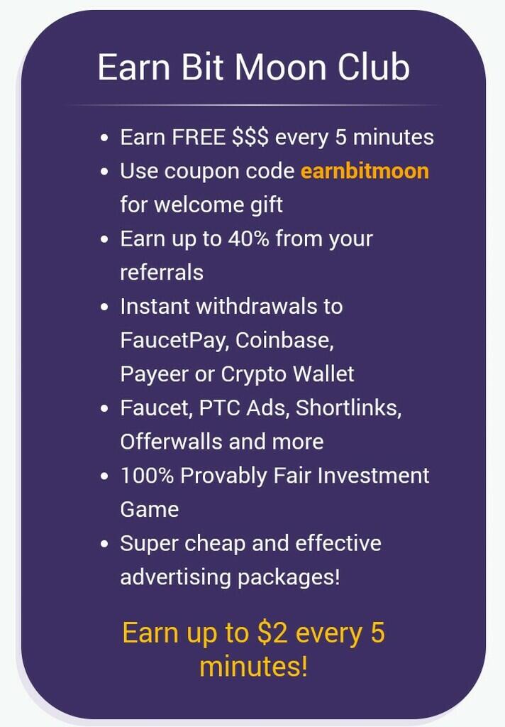 earnbitmoon | Earn up to $2 every 5 minutes