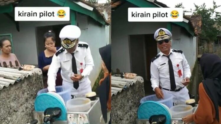 Dikira Pilot, Gak Taunya Tukang Cimol Lagi Cosplay