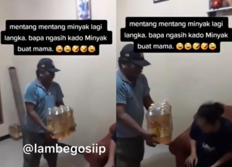 So Sweet! Pria Ini Beri Kado Satu Pack Minyak Goreng untuk Istri