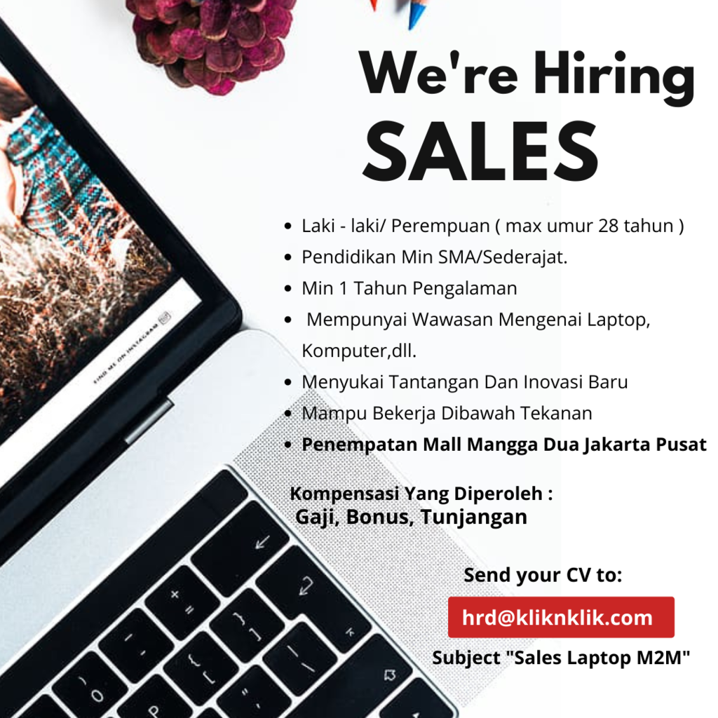 LOWONGAN PEKERJAAN SALES LAPTOP-MANGGA DUA MALL