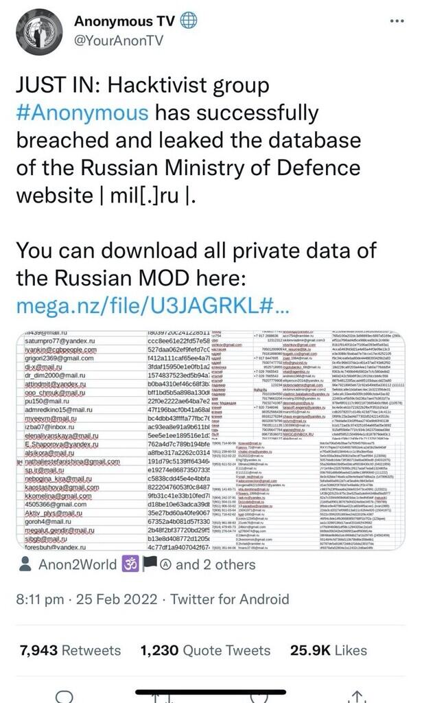 ANONYMOUS DECLARES “CYBERWAR” AGAINST RUSSIA, PLEDGES SUPPORT TO UKRAINE