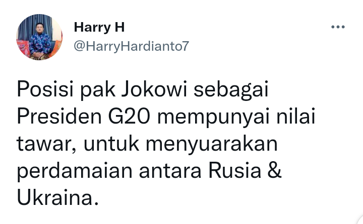 Pak Jokowi Sebagai Presiden G20 Memiliki Nilai Tawar Utk Perdamaian Rusia &amp; Ukraina 