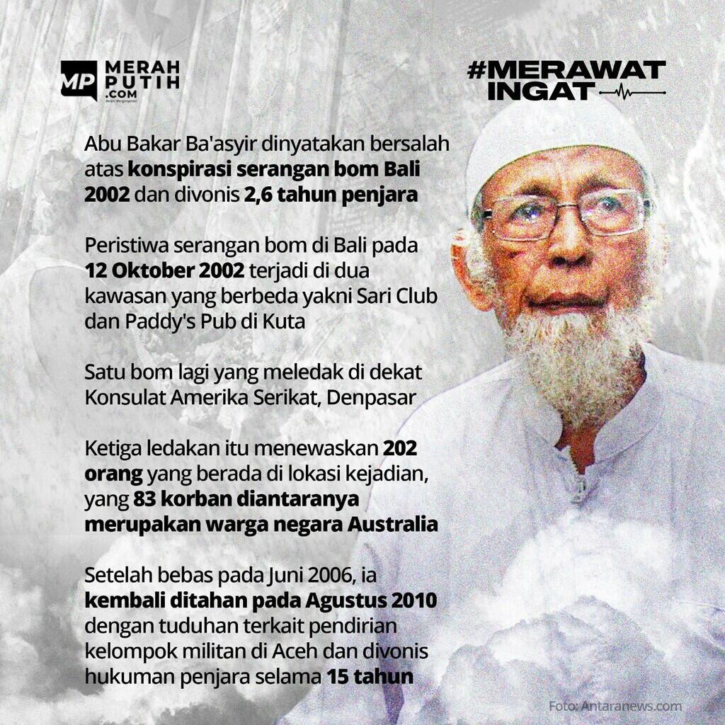 Abu Bakar Ba'asyir Dinyatakan Bersalah Atas Konspirasi Serangan Bom Bali 2002