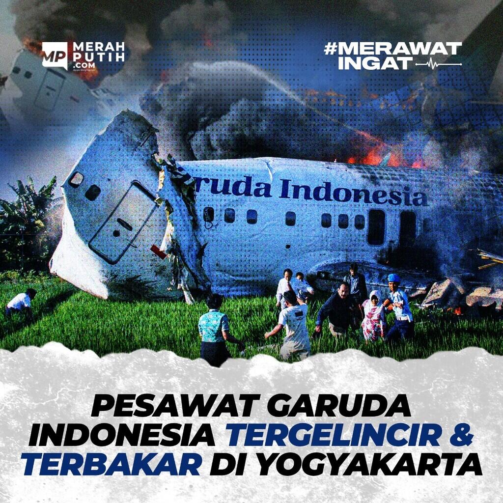 Pesawat B 737-400 Garuda Indonesia Tergelincir dan Terbakar di Yogyakarta