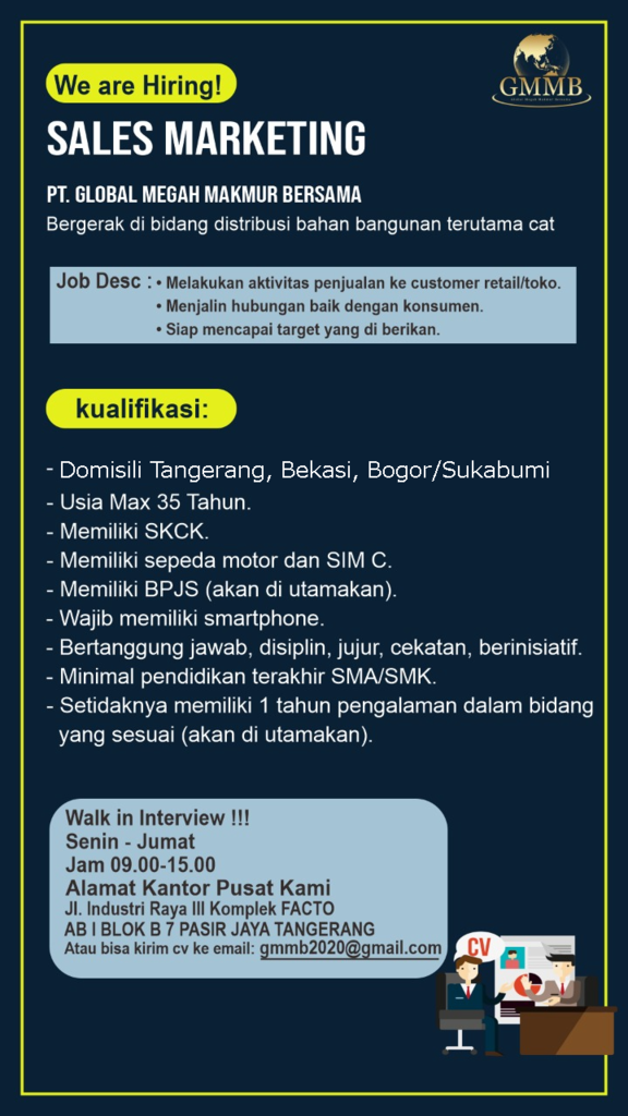 &#91;Tangerang, Bekasi, Bogor/Sukabumi&#93; Lowongan SALES MARKETING