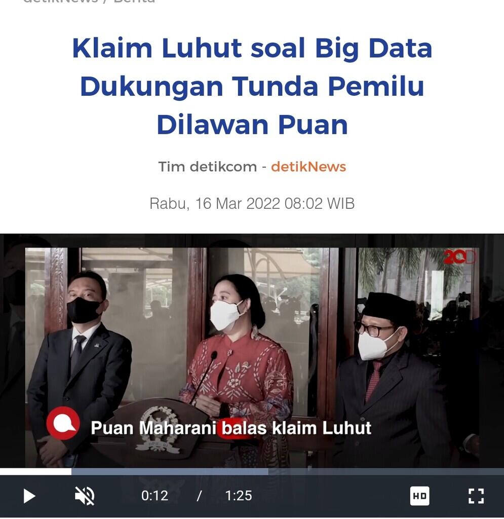 Klaim Luhut soal Big Data Dukungan Tunda Pemilu Dilawan Puan