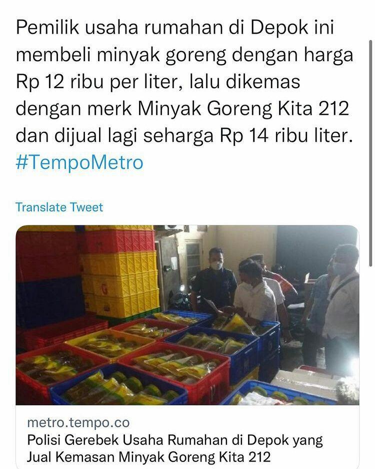 Dugaan Penyelewengan Repacking, Polres Metro Depok Gerebek Gudang Minyak Goreng
